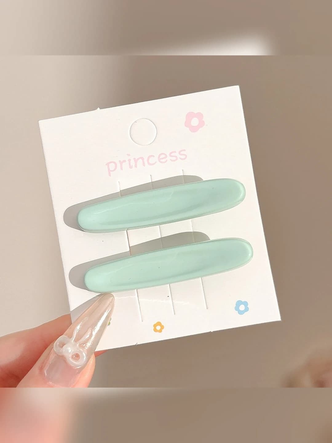 4# Color oval floral hair clip Green Pair ~5.2cm