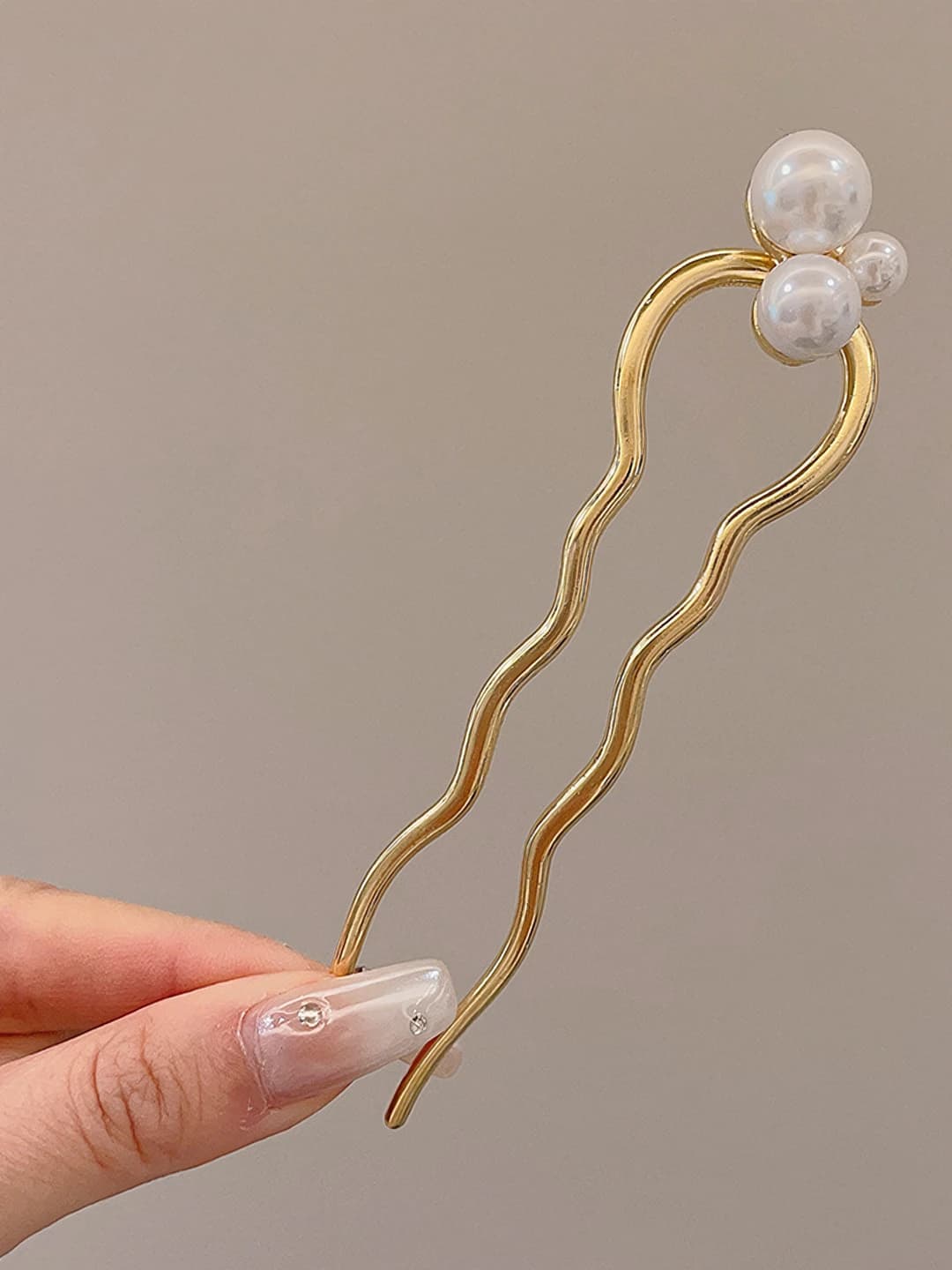7# Gold pearl wavy U pin ~12cm