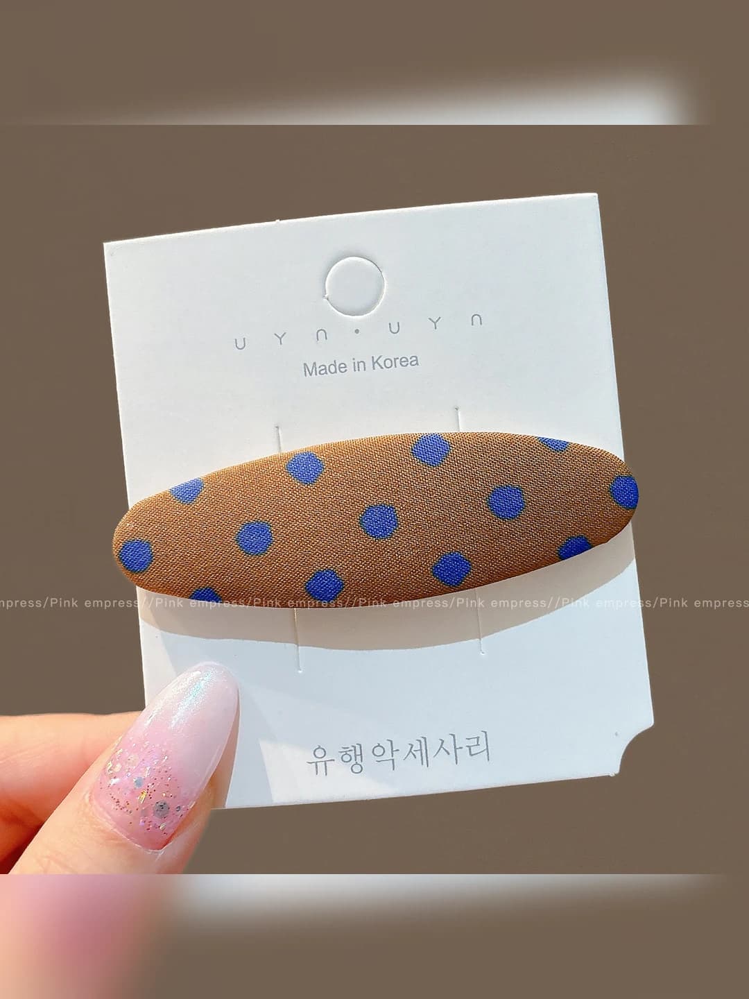 4# Coffee polka dot BB clip, 7 cm, fabric+alloy
