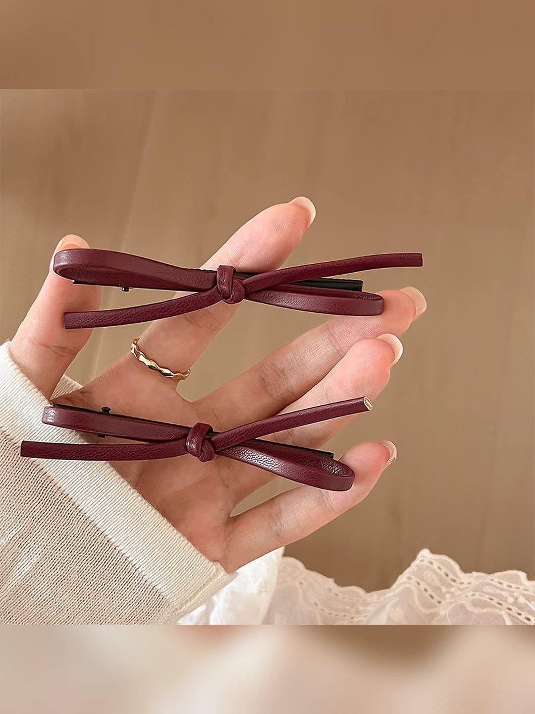 2# Wine red bow hair clip ~8cm