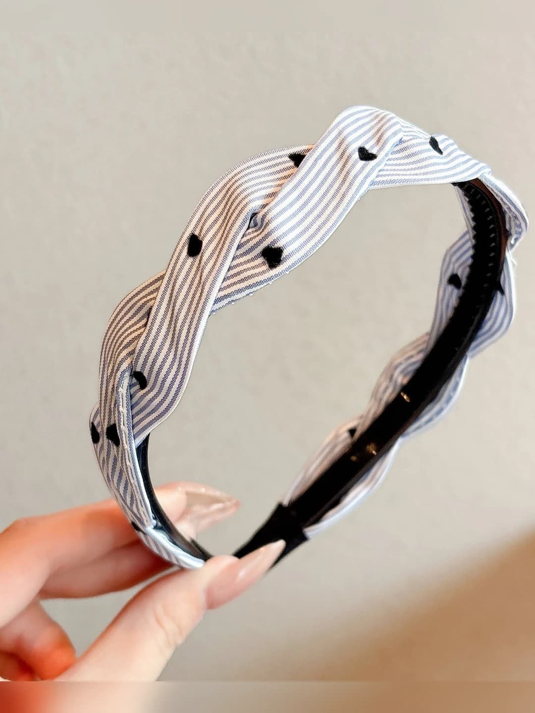 6# Blue striped heart headband