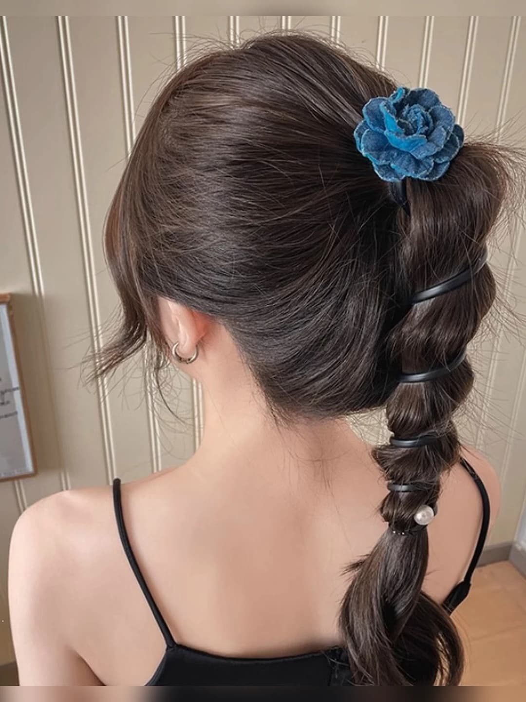 1# Navy flowers, hair tie 10 cm
