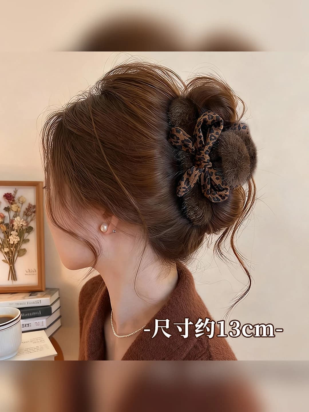 1# Леопардовый бантик мягкий зажим 13cm