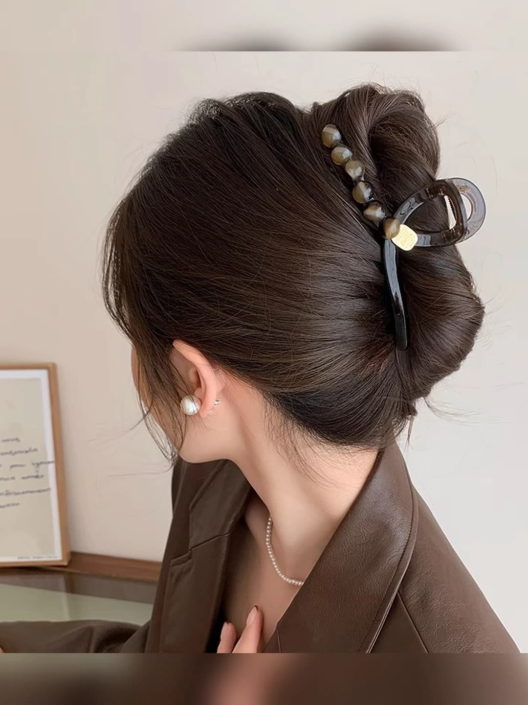 1# Coffee beaded hair clip