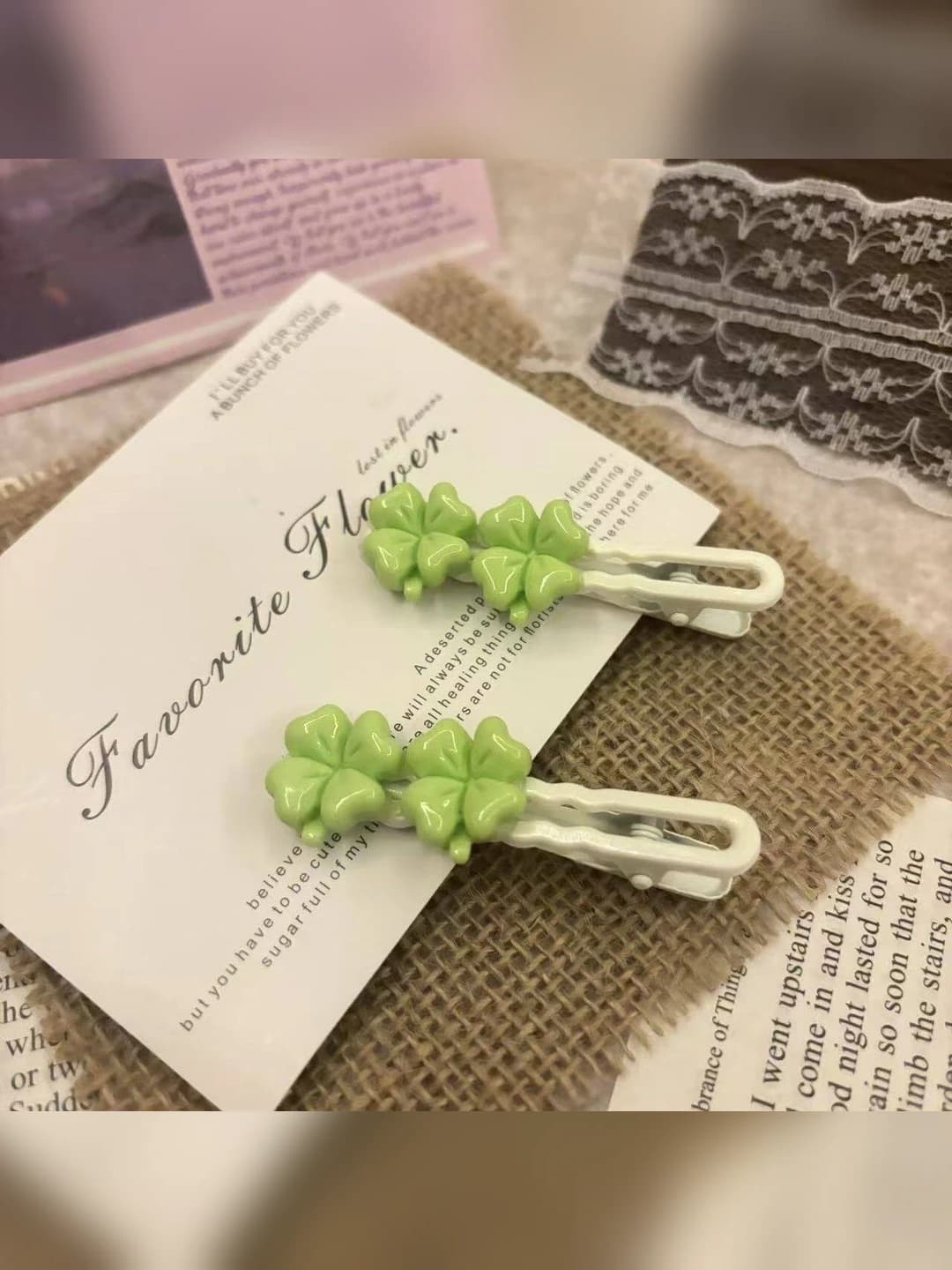 Lucky clover clips, 6 cm