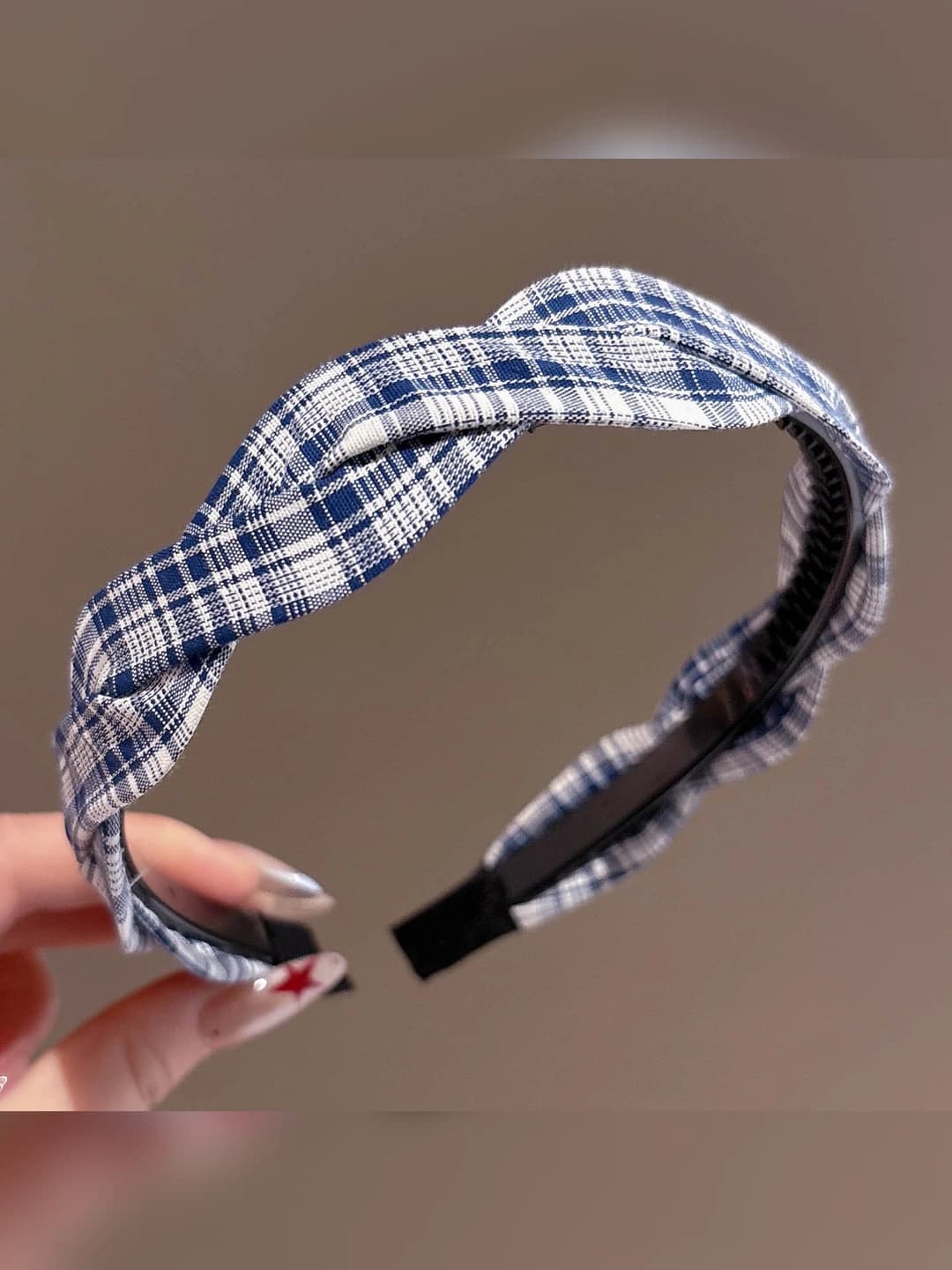 8# Dark blue plaid headband