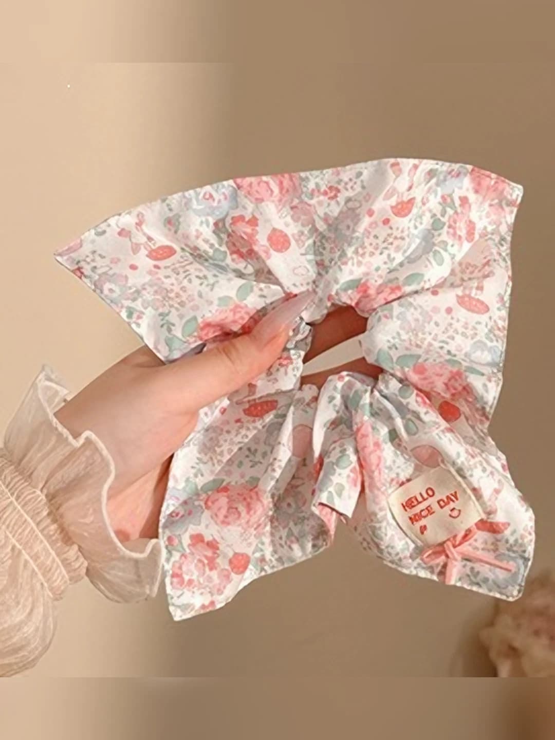 3# Pink floral square hair tie