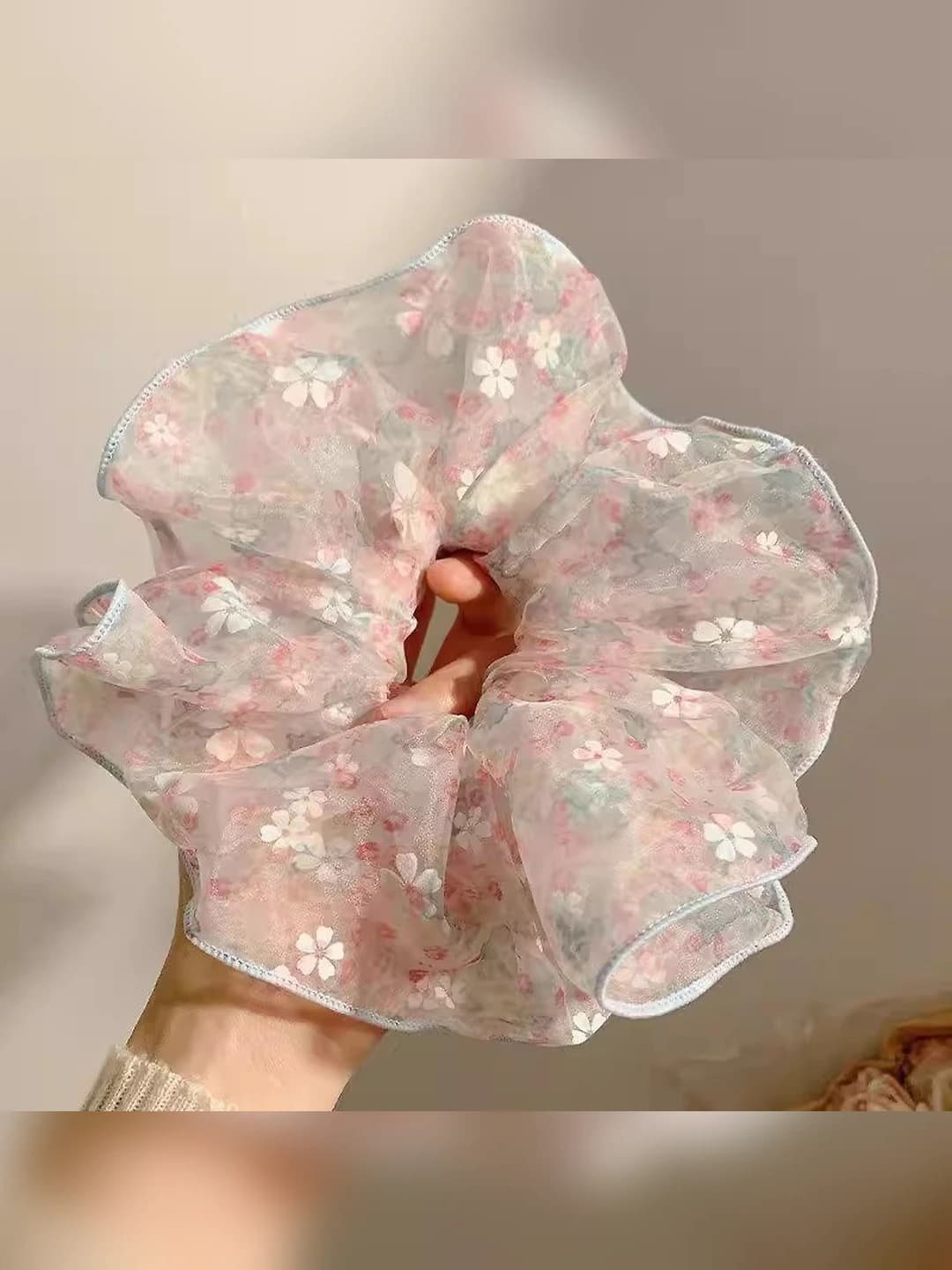 Pink floral large scrunchie
