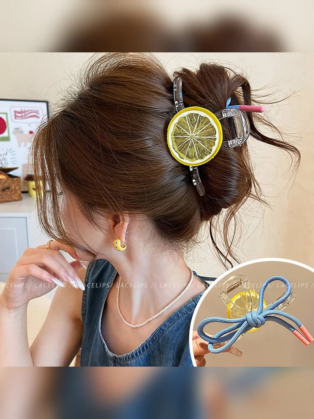 1# Lemon+blue AB side, base clip, 11 cm, acrylic+fabric