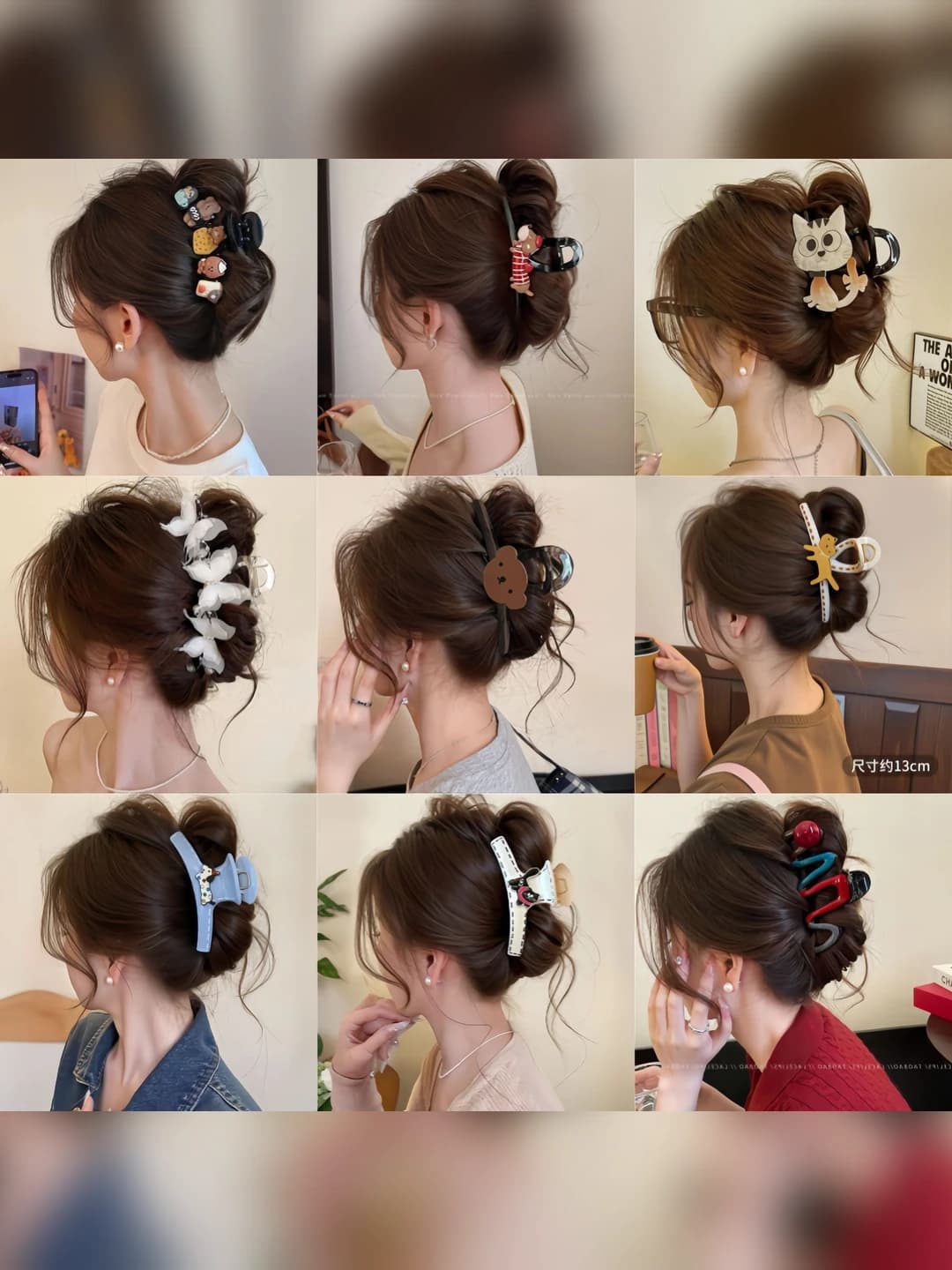 Women's hair clips and combs: large size, for thick hair, handmade, mixed material, bear and cat design, cream sweet style, shark clips