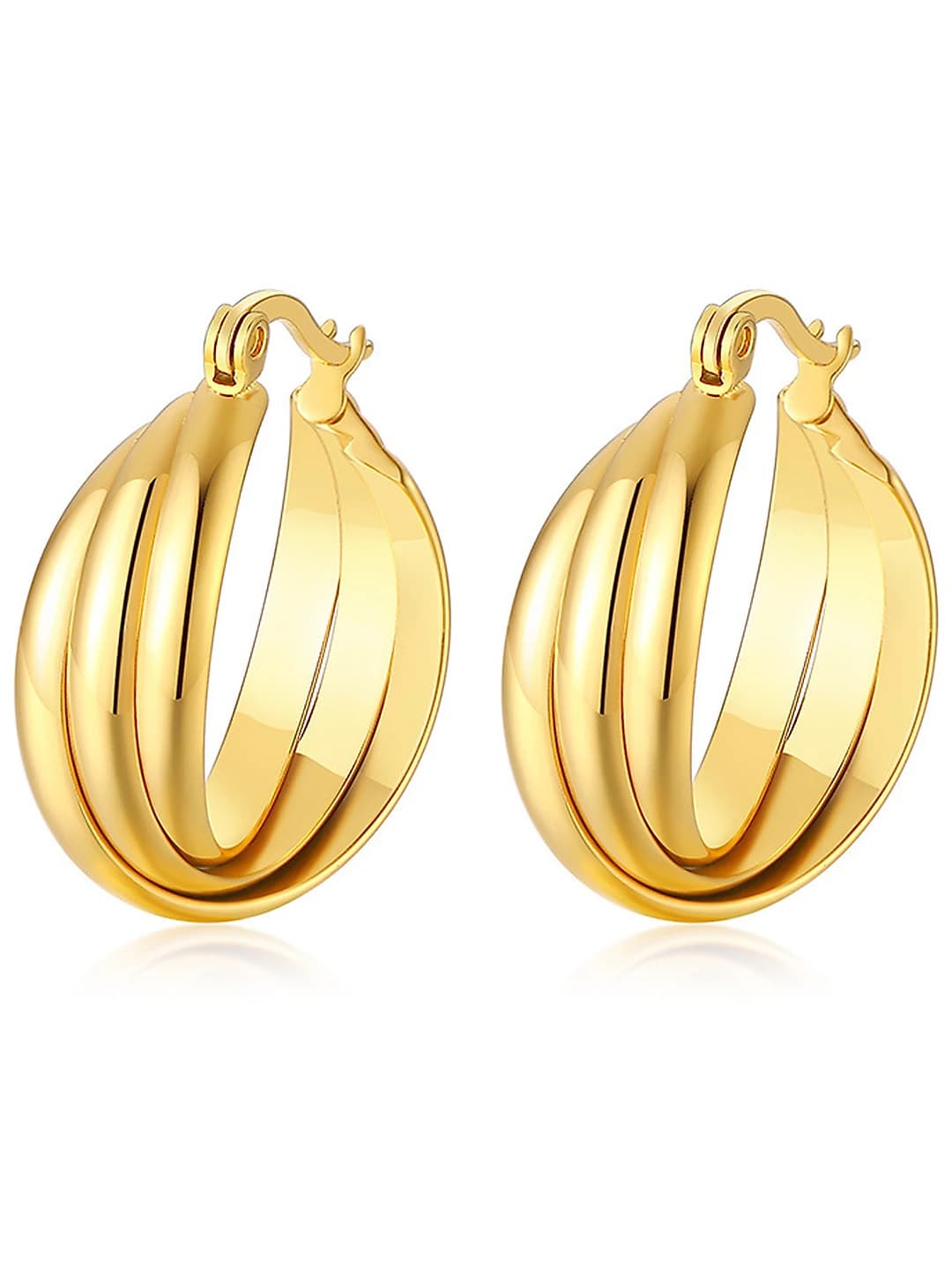 Women's multi-layer geometric titanium steel earrings with 18K finish, minimalist style