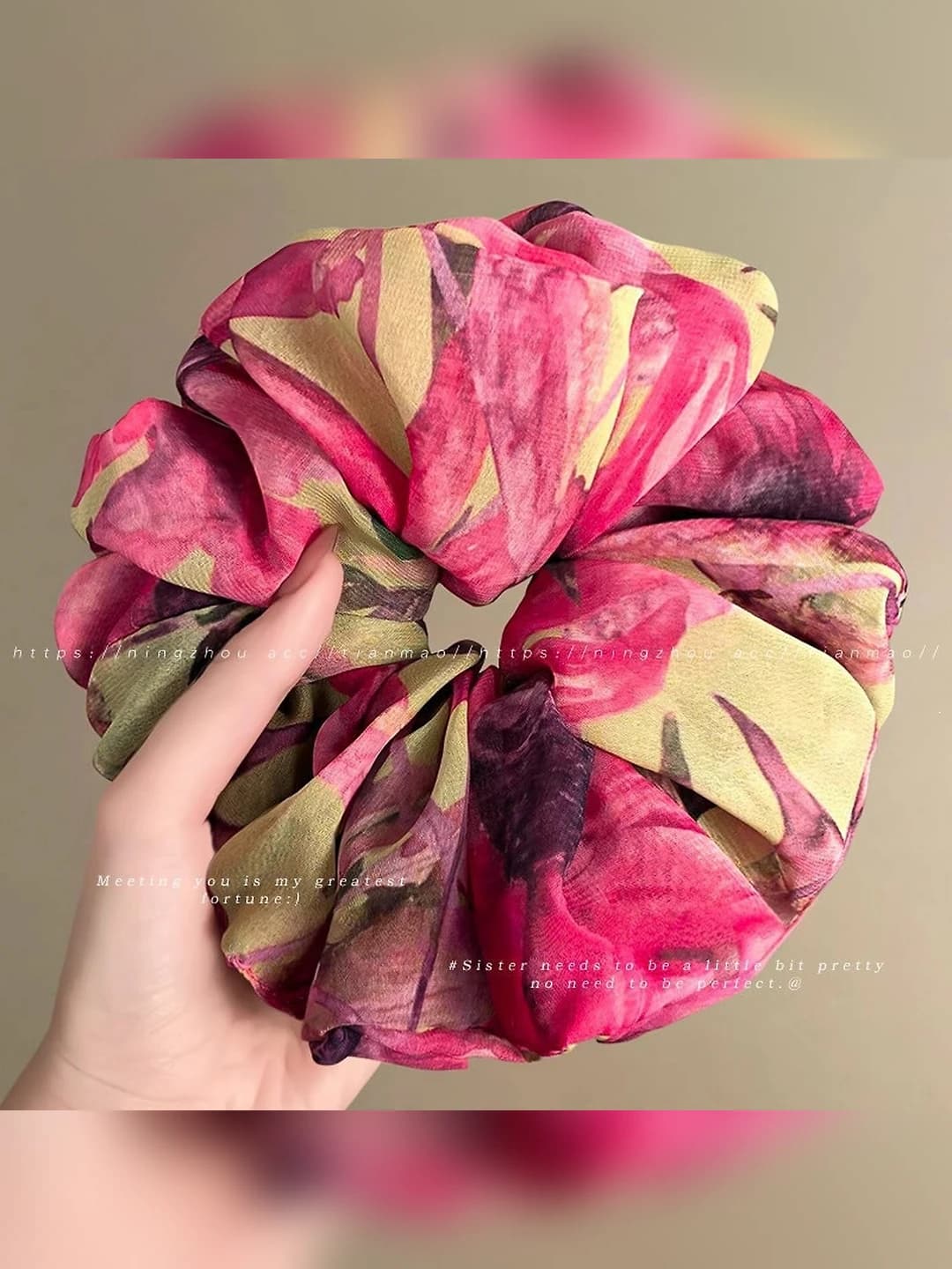 1# Rose pink chiffon scrunchie