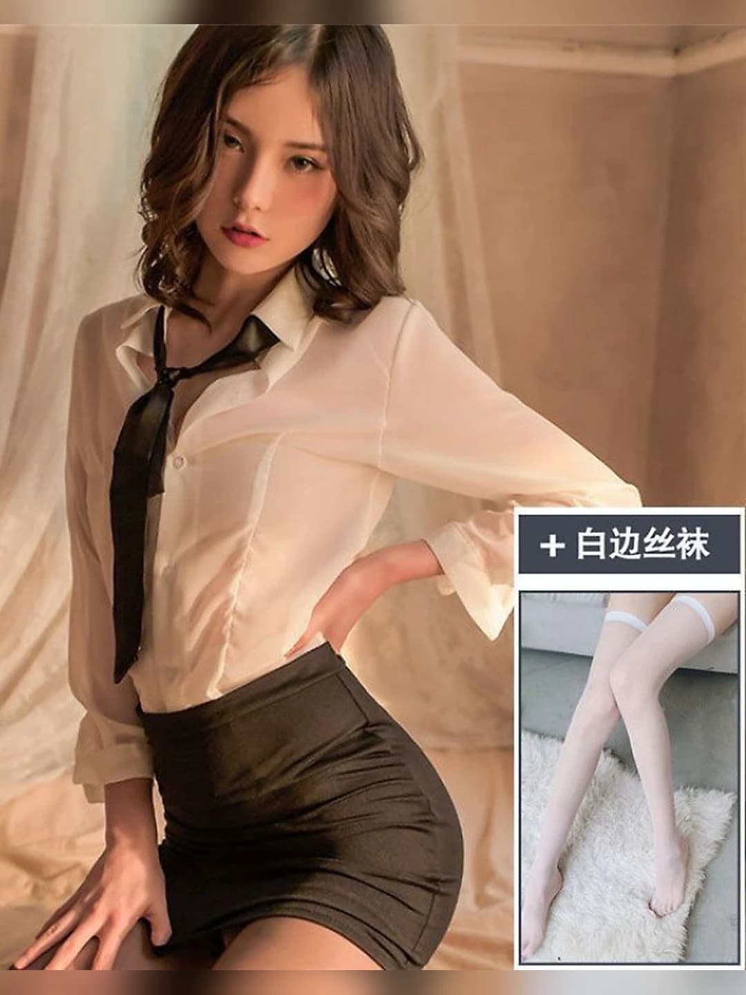 Top+Skirt+Tie+Underwear+White edged