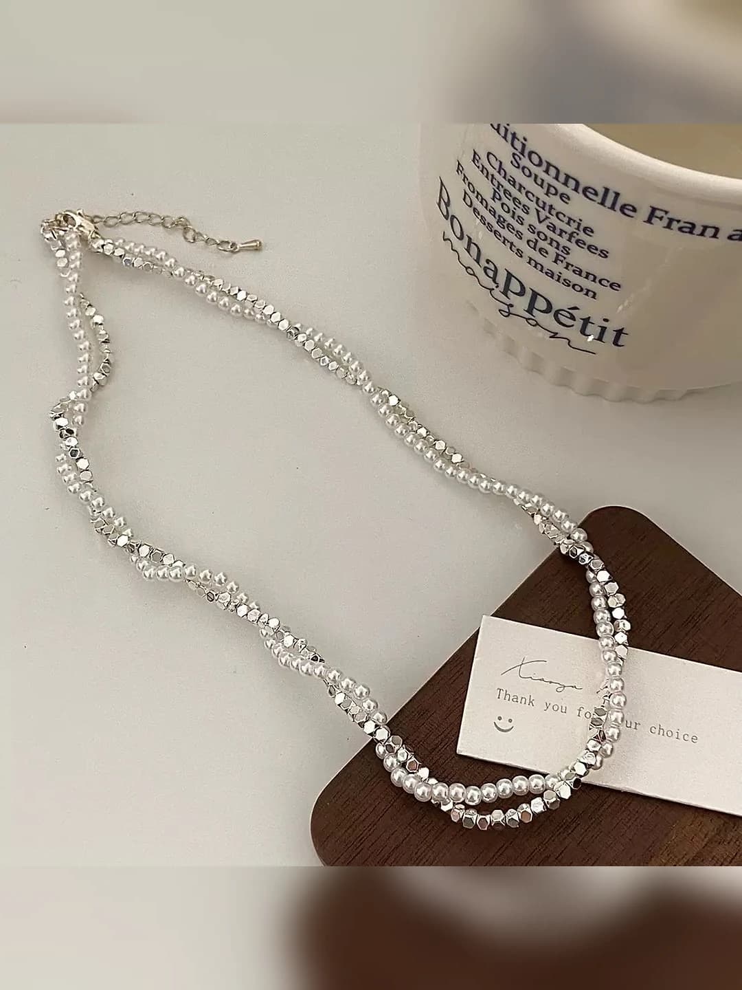 B-241 Fine silver Pearl chain