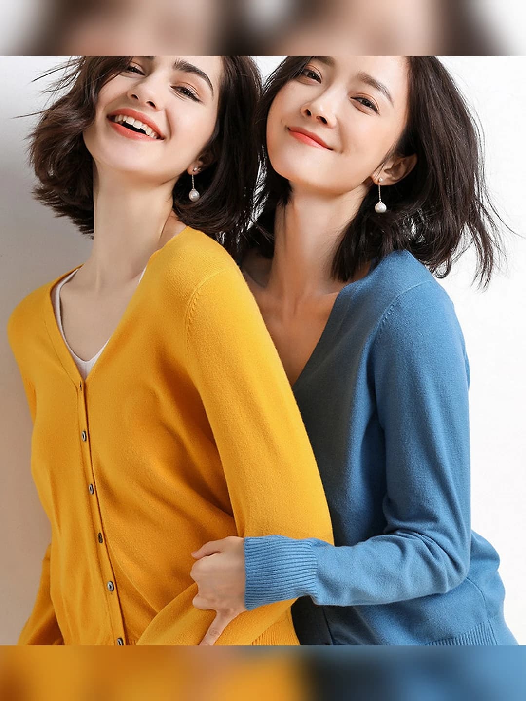 Women's autumn cardigan, long sleeve, V-neck, straight cut, solid colour, Korean style