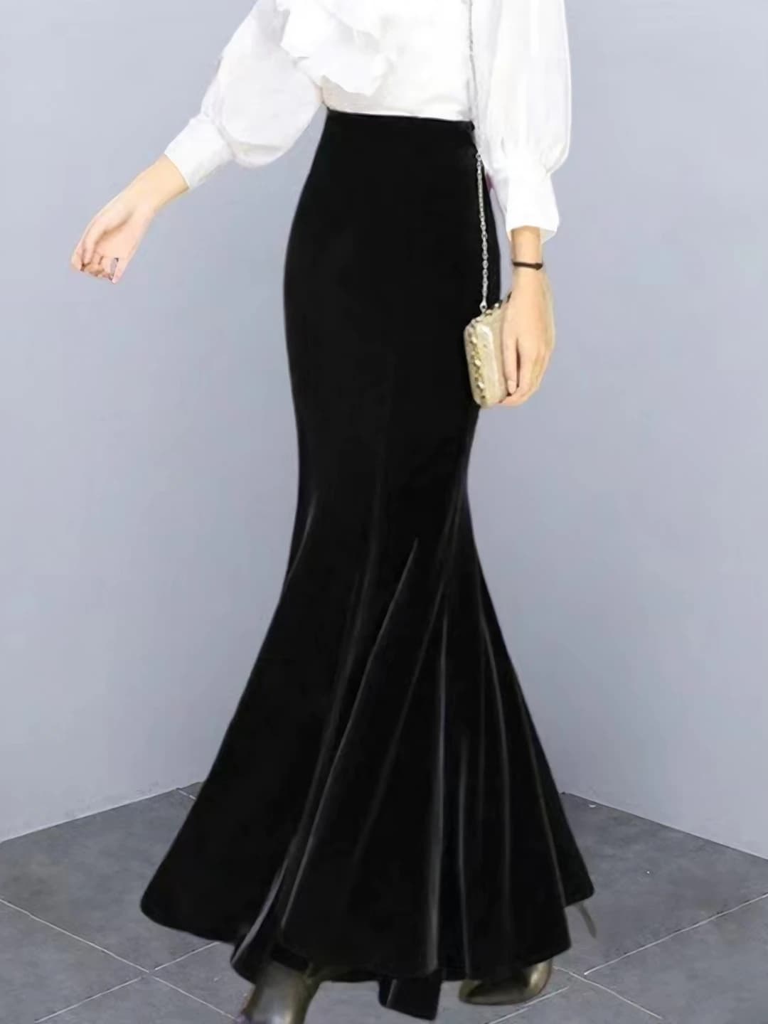 Women's velvet mermaid (fishtail) skirt, high waist, long, plus size, stretch, non-iron, 3D pattern, spandex and polyester, autumn-winter 2026