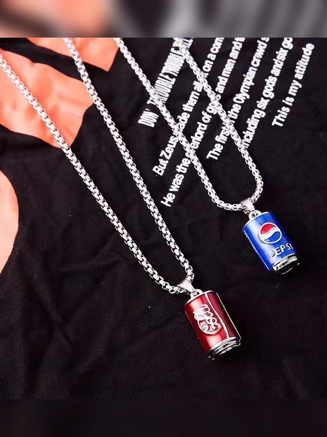 Unisex Coca-Cola can pendant necklace on titanium chain, hip-hop style, versatile accessory