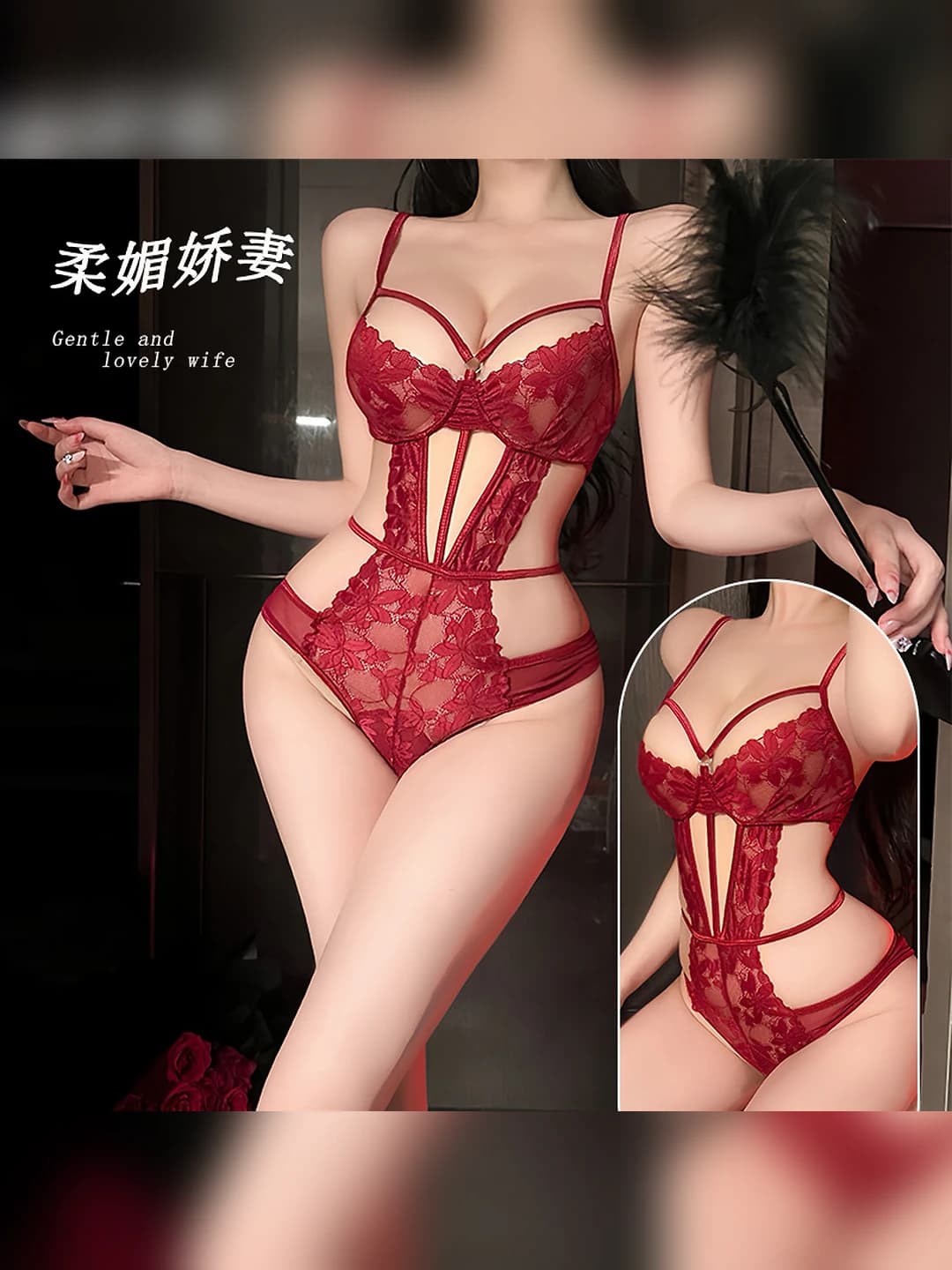 Ayollar uchun dantel, shaffof, kesilgan ichki kiyim bodysuit to'plami