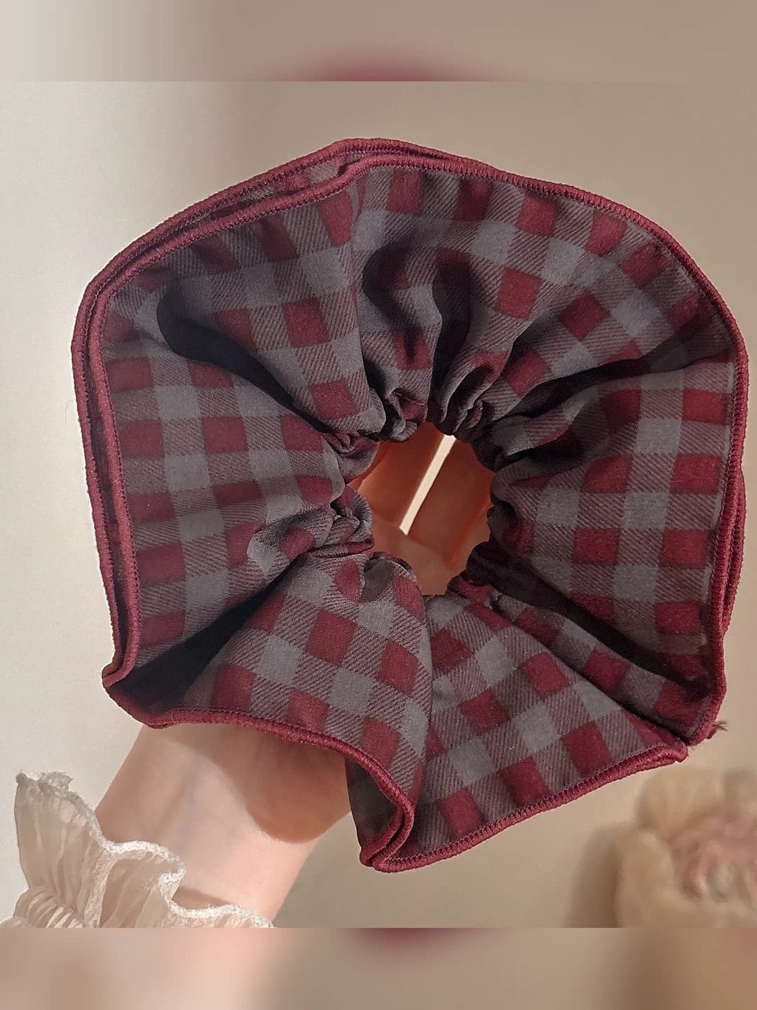 Purple double-layer plaid ~18 cm