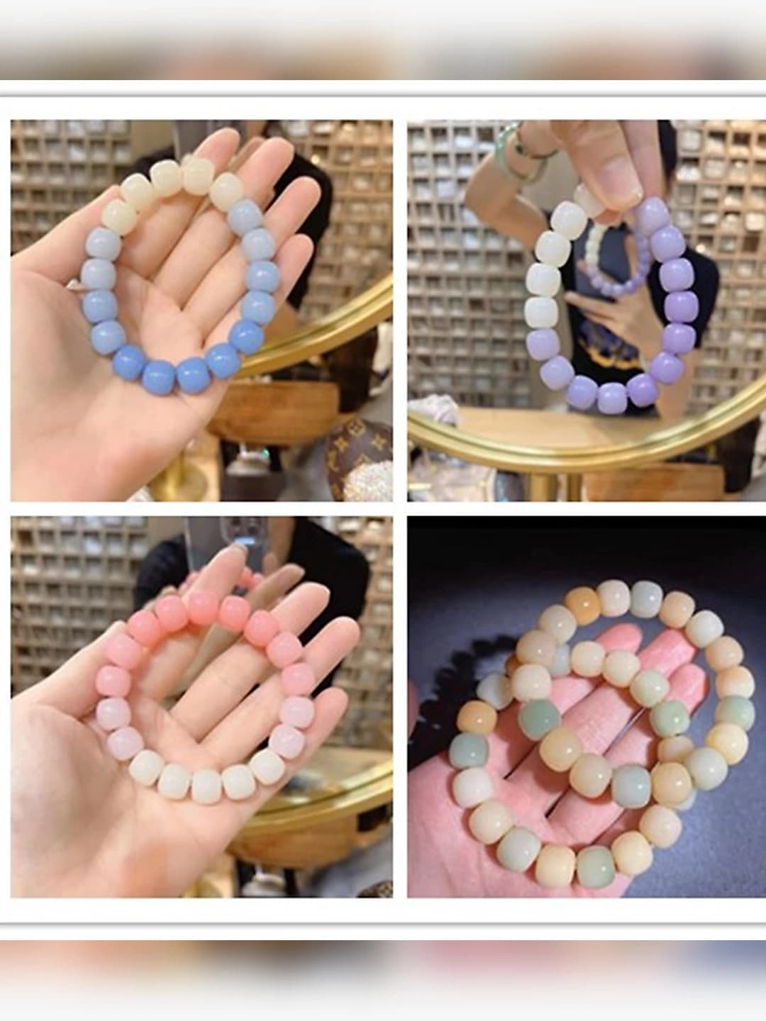 Buddhist beads for girls, blue and pink, plastic/resin, 18 pcs, sweet Japanese-Korean design element