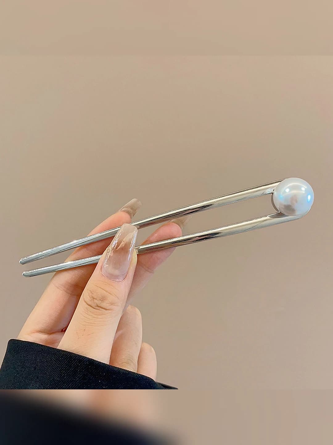 3# Silver pearl hairpin, 14.3 cm