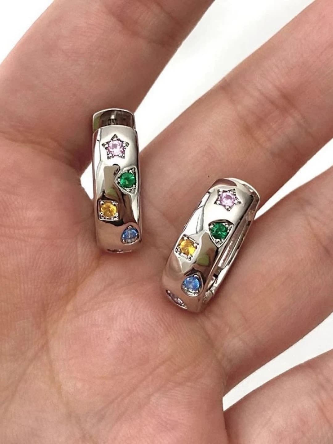 Women's retro hoop earrings with colorful zirconia stars