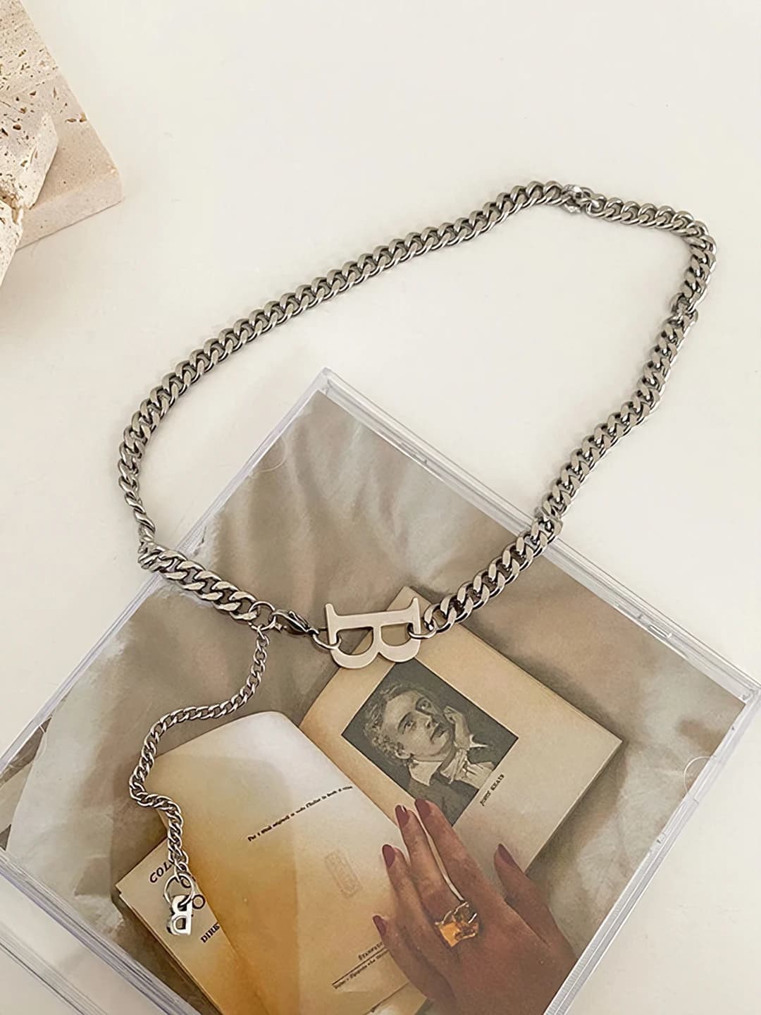 Silver letter B necklace