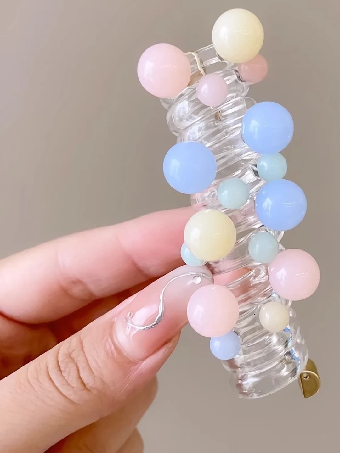 10# Clear multicolour pearl hair tie