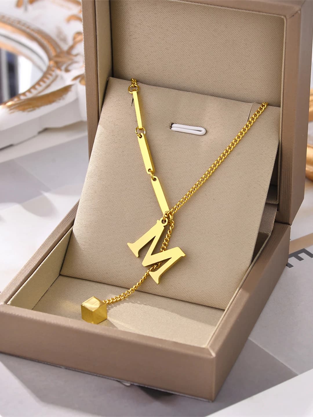 Women's titanium steel chain necklace with letter M pendant, Instagram style design element