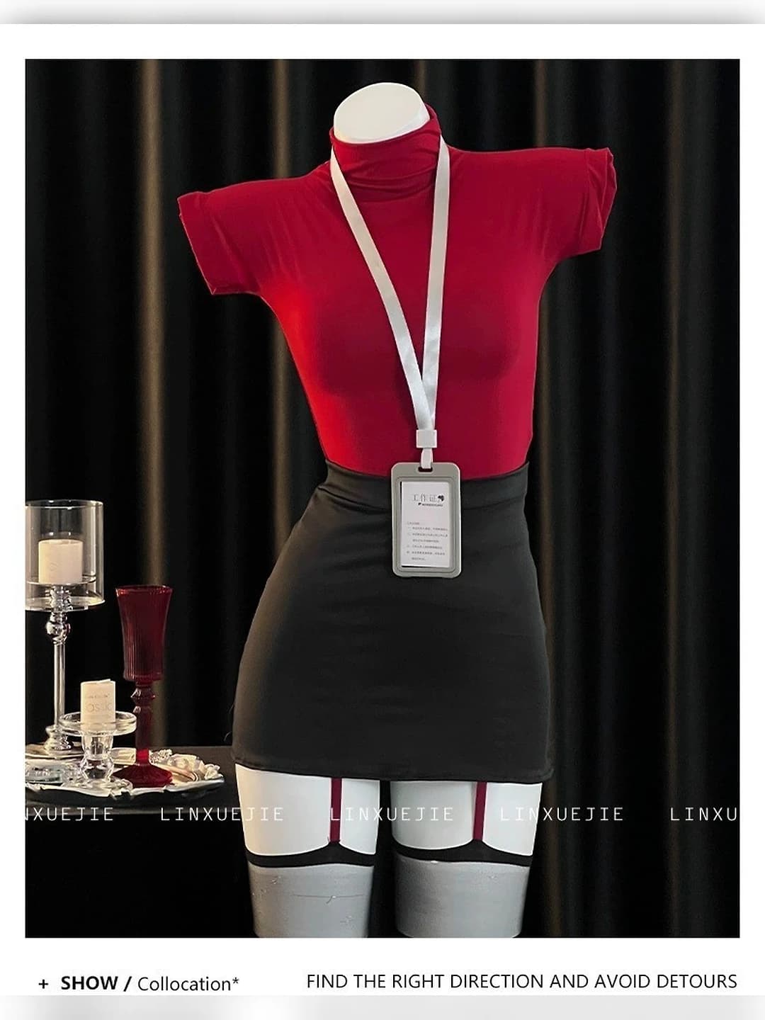 Red (top + skirt + badge + thong)
