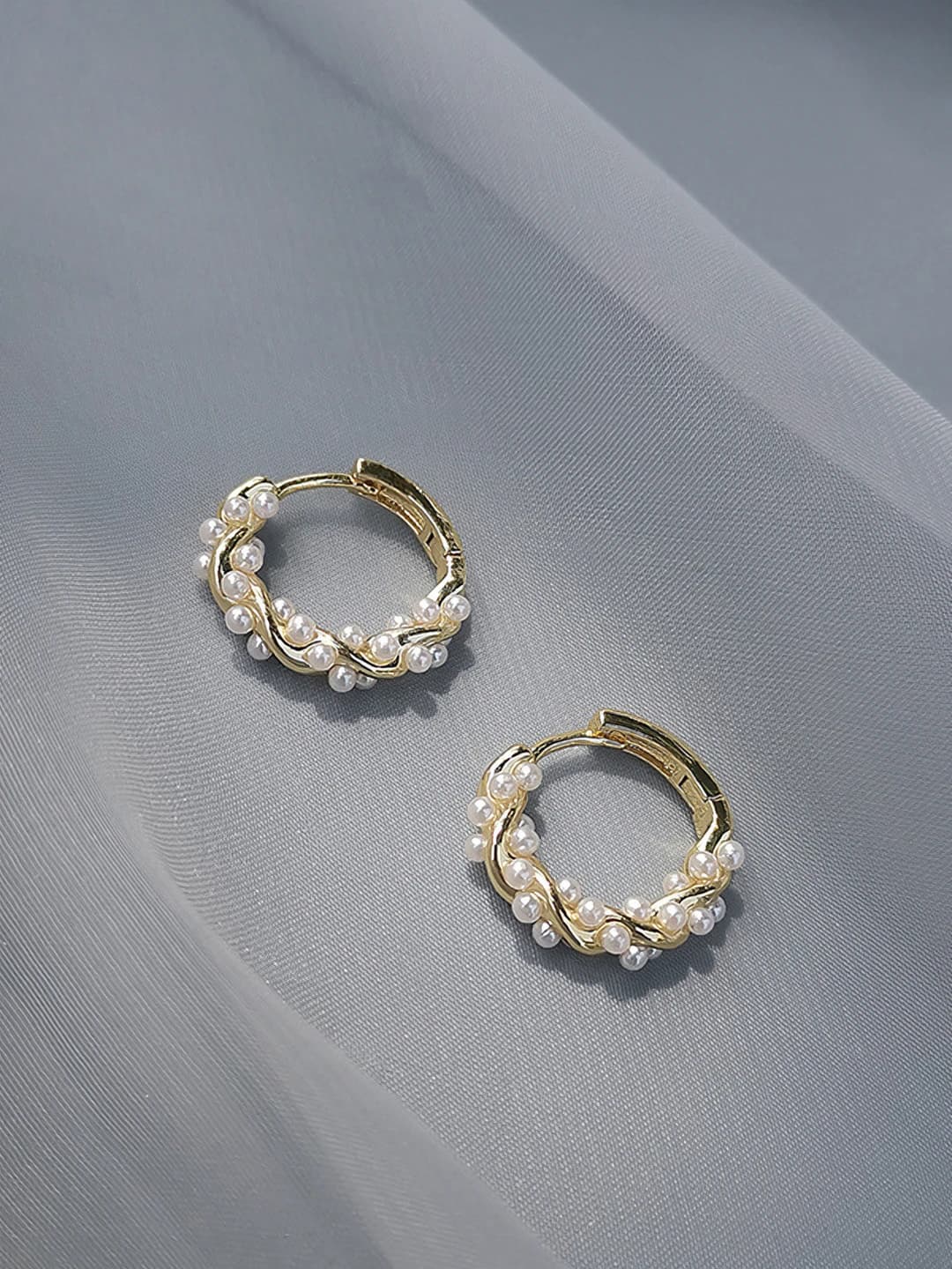 Women's luxury style round pearl hoop earrings, individual design