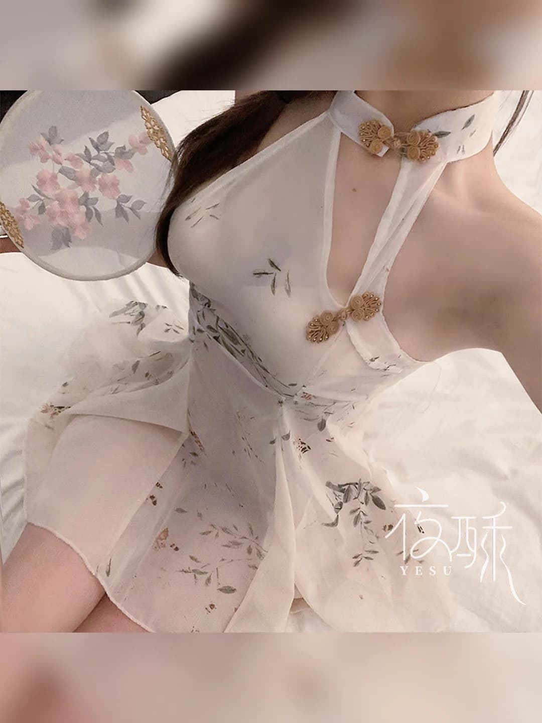 Ayollar uchun bosma naqshli qipao ichki kiyim to'plami: yuqori o'qimli, poliester mato