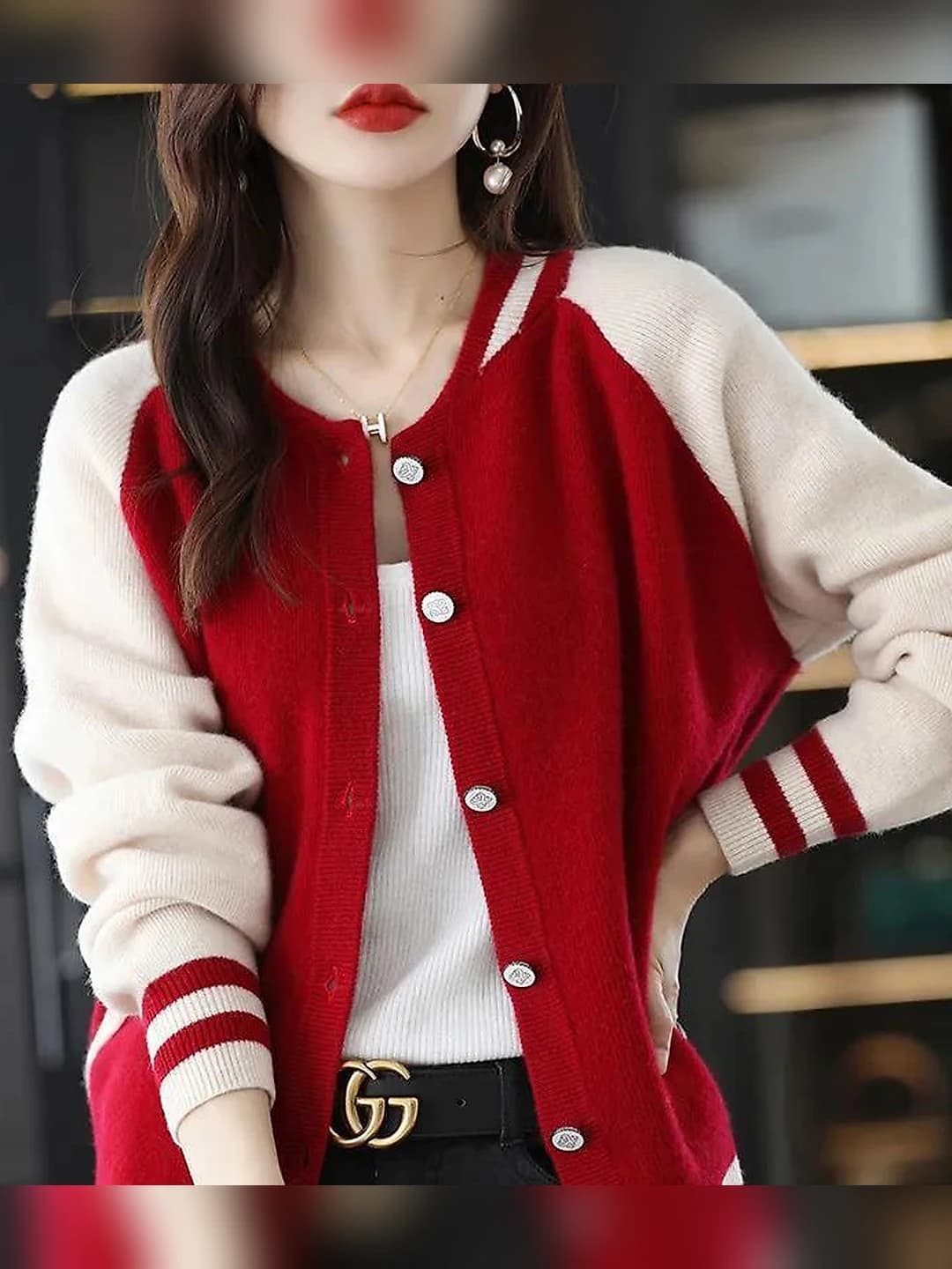 Women's 2026 cardigan, loose fit, thickened, crew neck, long sleeve, knit top, autumn