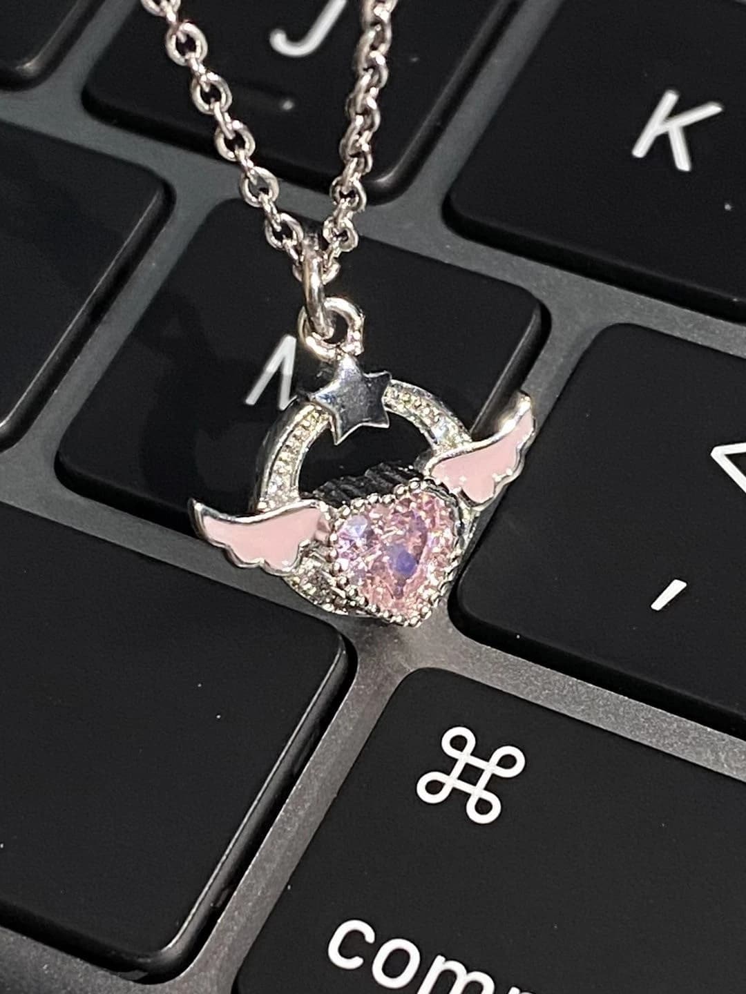 Women's short chain necklace with pink diamond heart, Japanese-Korean style, Valentine's Day gift