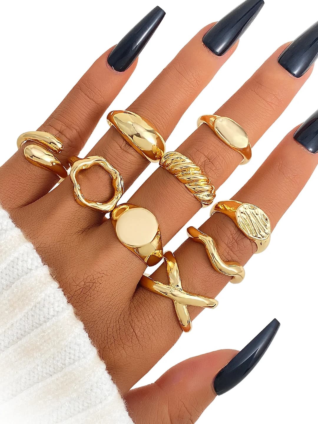 Women's set of open rings with geometric design and oval shape