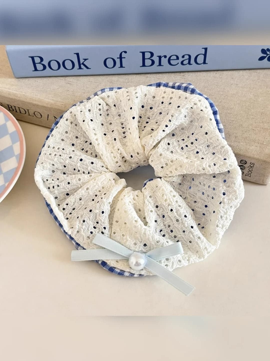 18# Blue plaid lace, double-sided - 16 cm