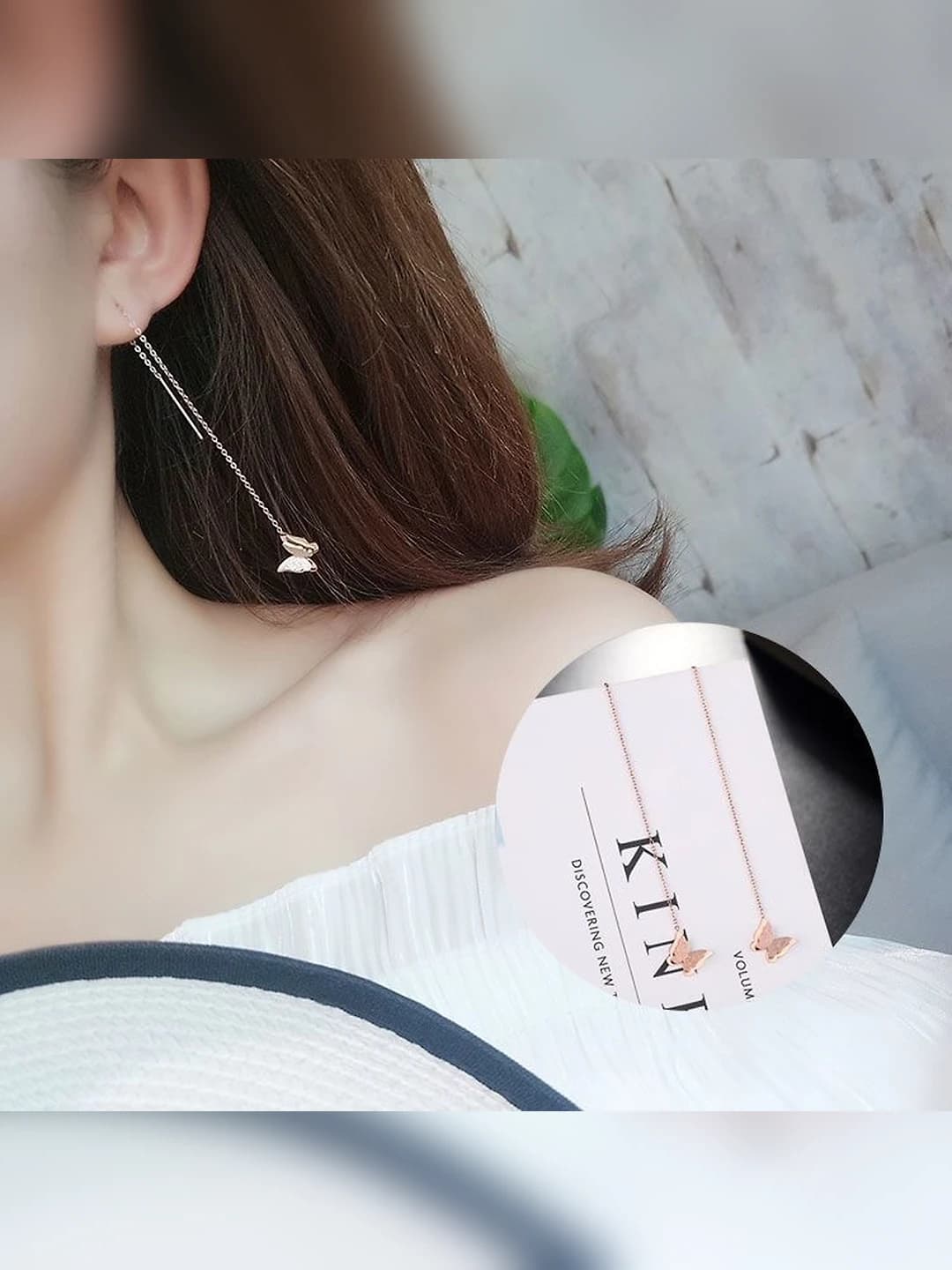 A782, butterfly ear wire, rose gold