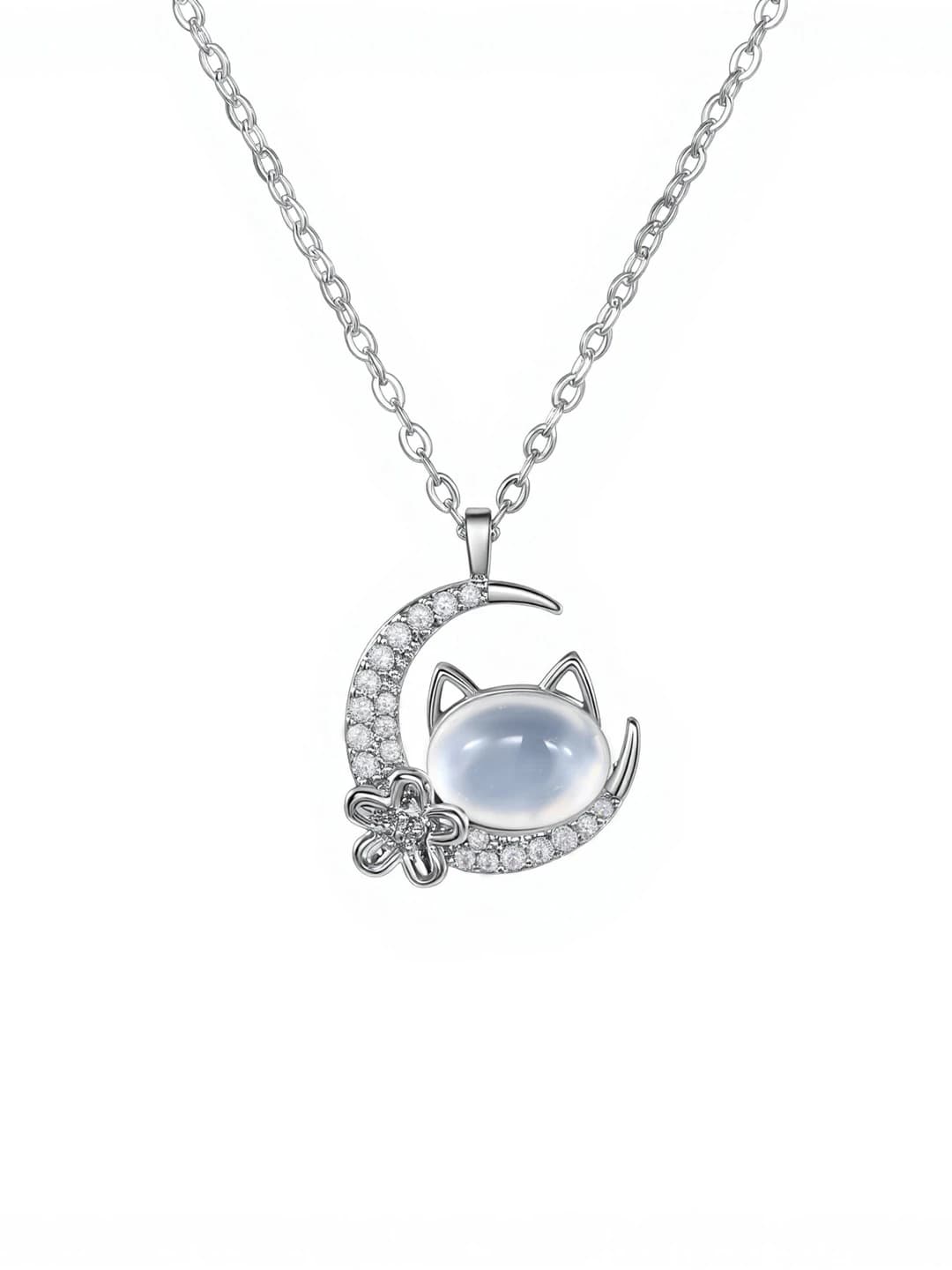 Women's Korean-style bronze necklace with cute cat, flowers and moon