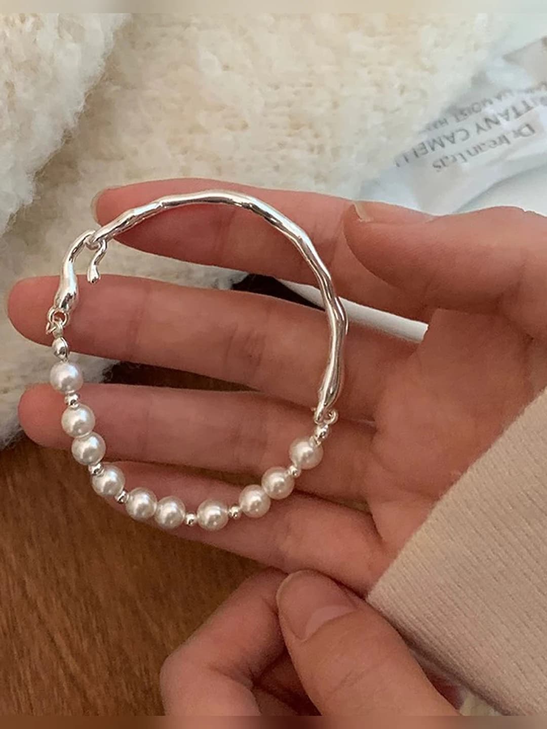 Silver pearl beaded bracelet