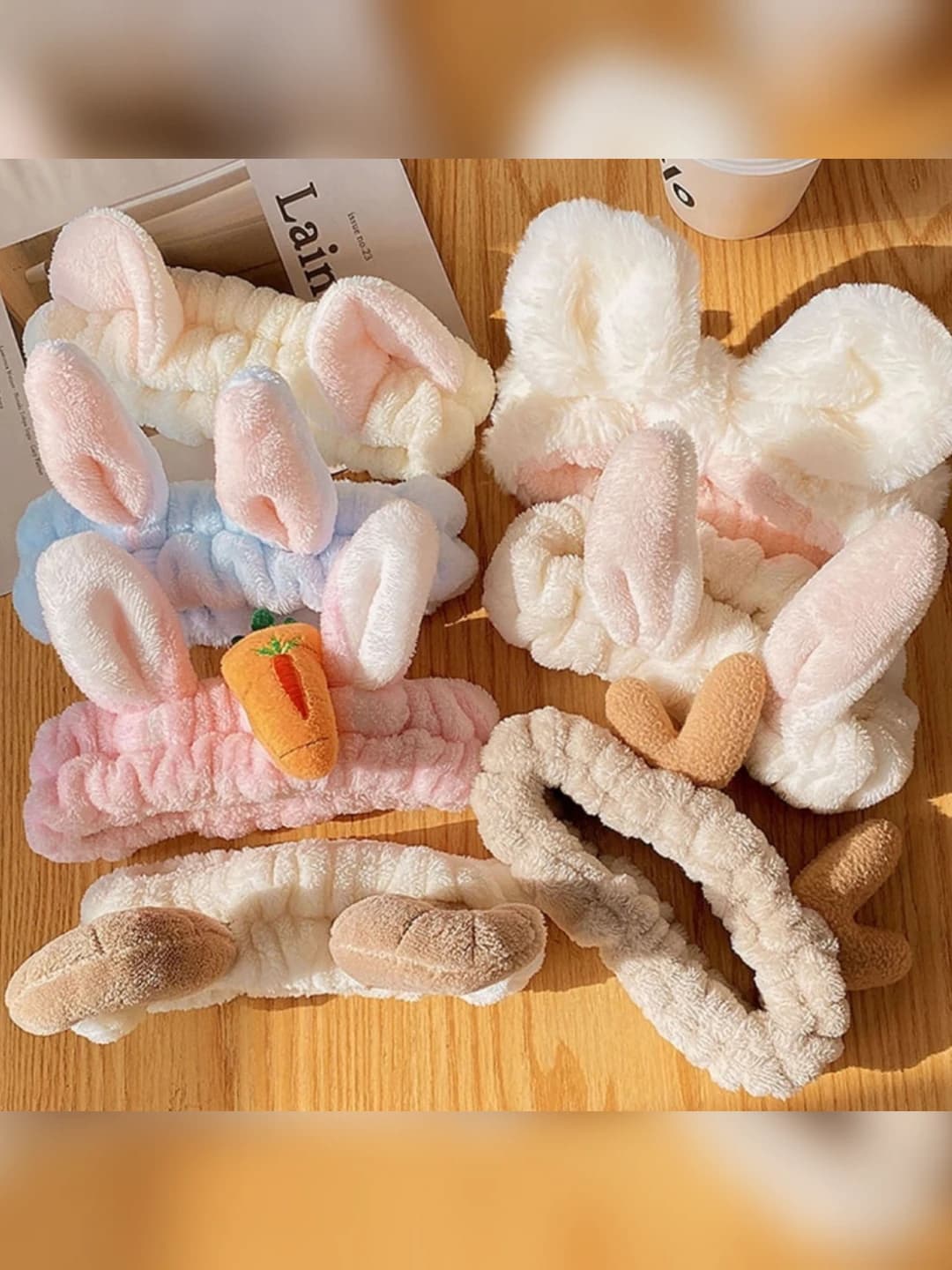 Non-slip plush hair band for face washing and masks for women in autumn-winter with plaid pattern, bow, lace, floral, stars and 3D decoration
