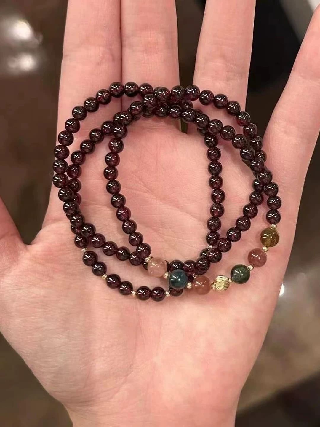 Women's multi-layer garnet bracelet in new Chinese style, retro, summer