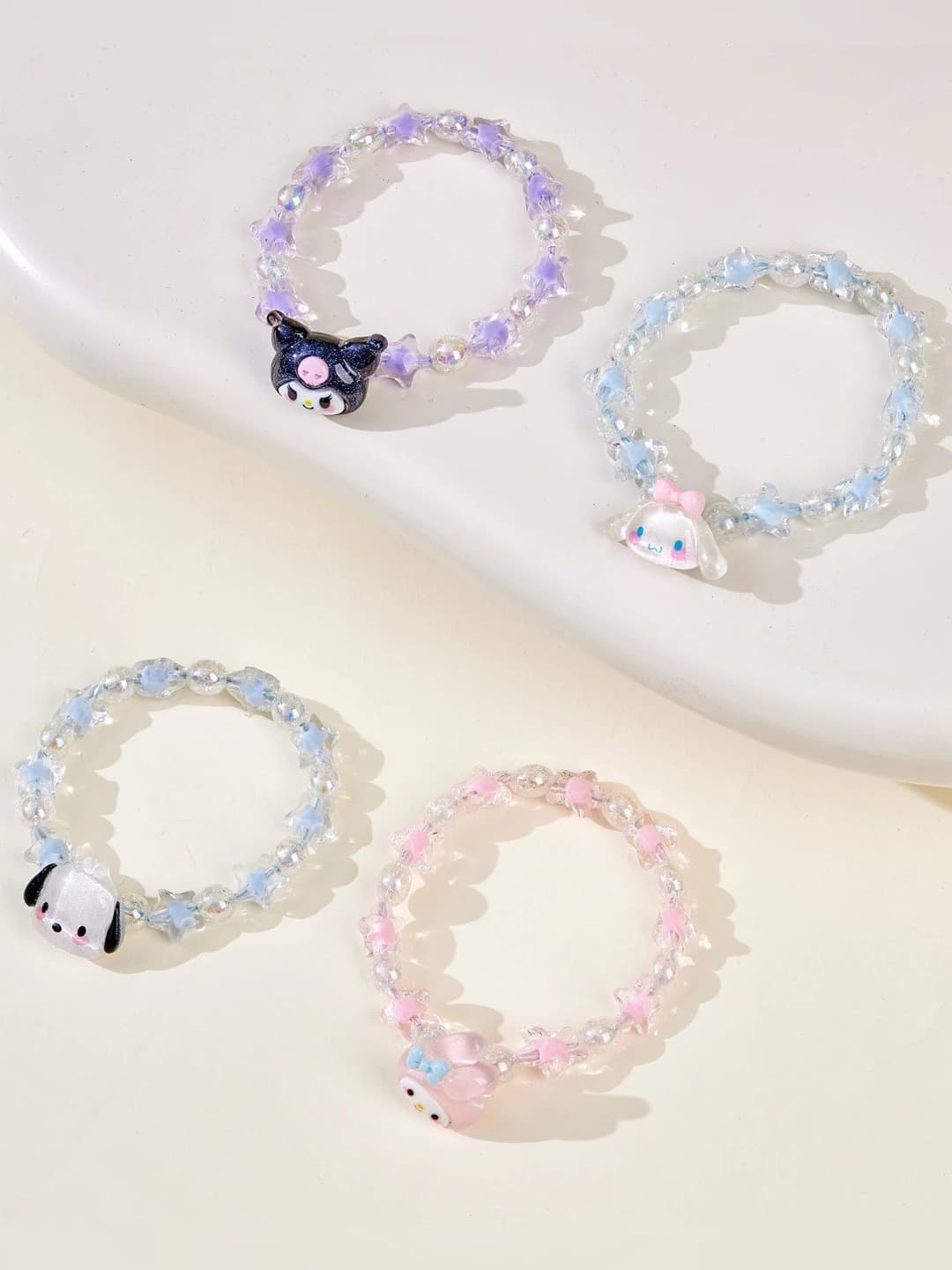 Ayollar uchun karton Cinnamoroll va Kuromi kristal binafsha qo'l zingilari, do'stlarga sovg'a