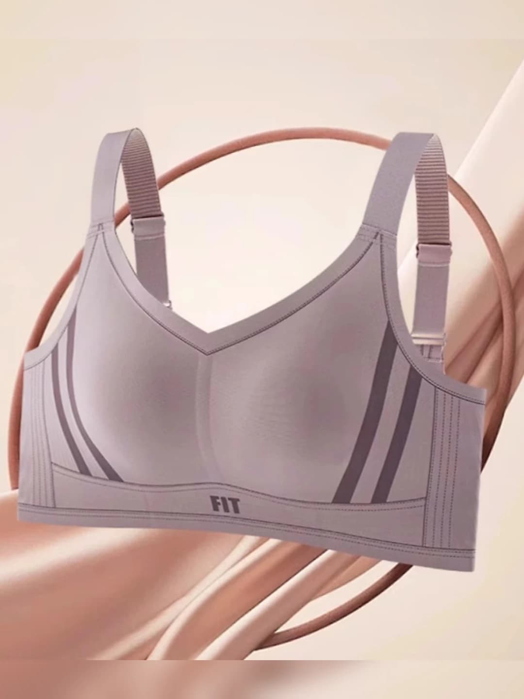 Women's thin sports bra, seamless, lifting and shaping, minimizes large bust, 3/4 cup, wire-free