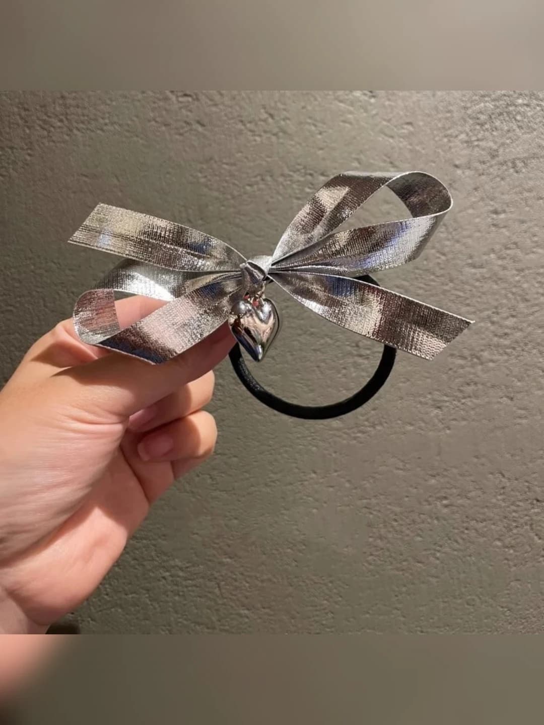 Women's Korean style silver bow elastic hair accessory