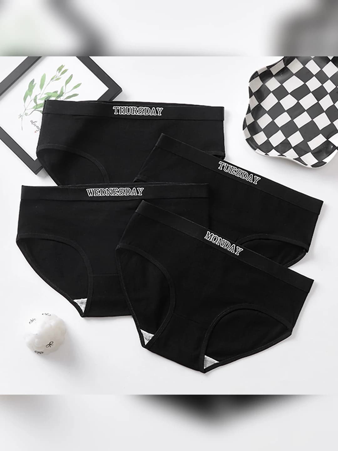 Women's pure cotton briefs, solid colour, mid-waist, breathable, hip-lifting, black