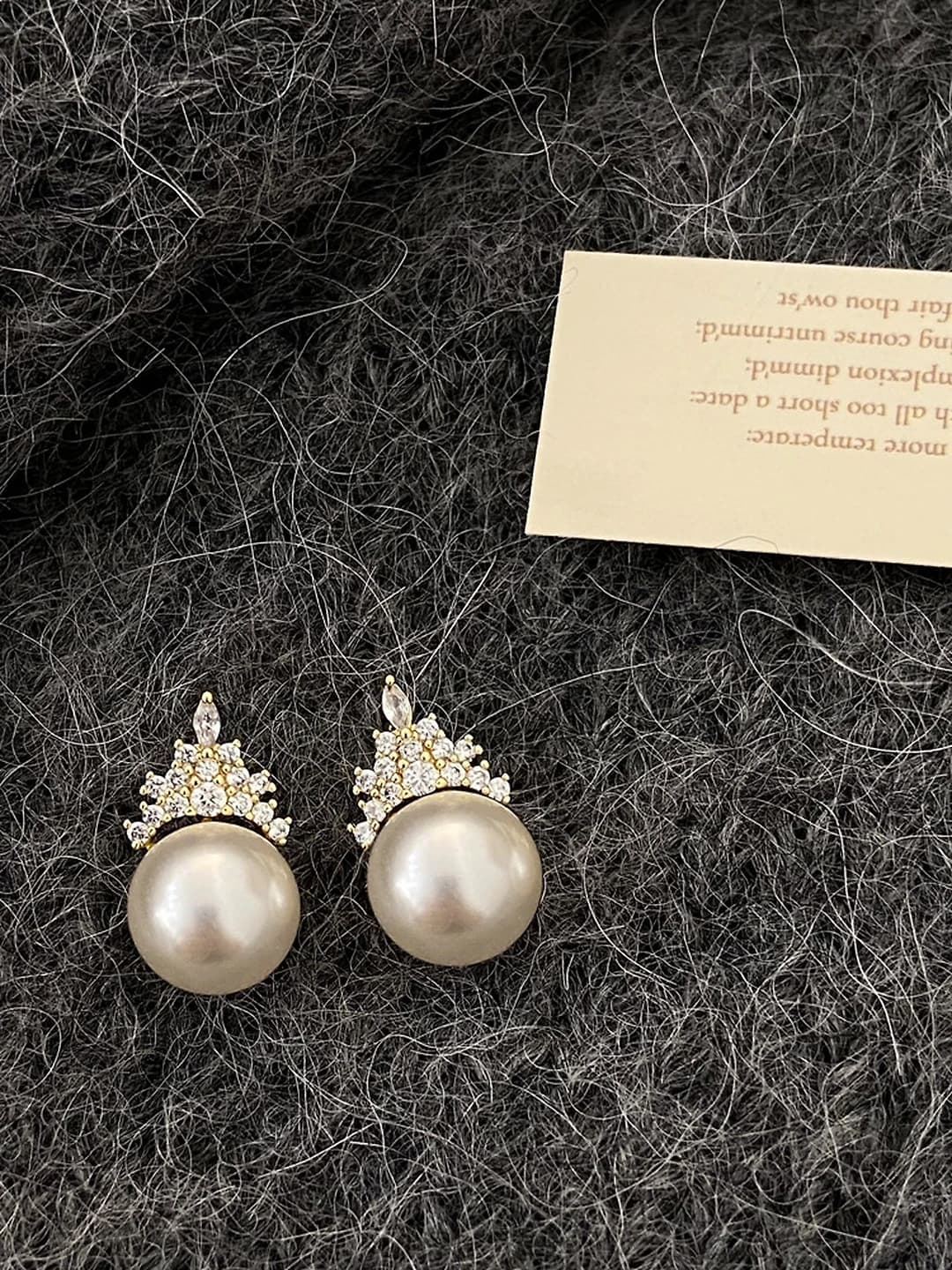 Gold white Swarovski pearl crown studs A-537
