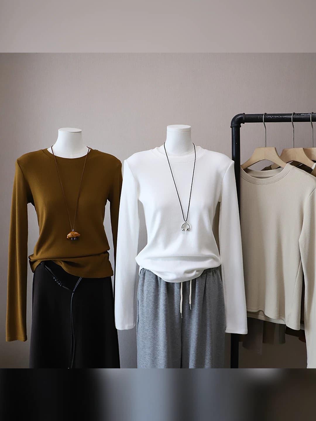 Women's 2026 winter Korean style cashmere long-sleeve base top, crew neck, long sleeve, slimming