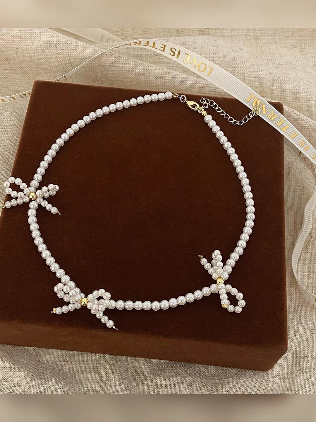 Swarovski pearl bow beaded necklace B-50
