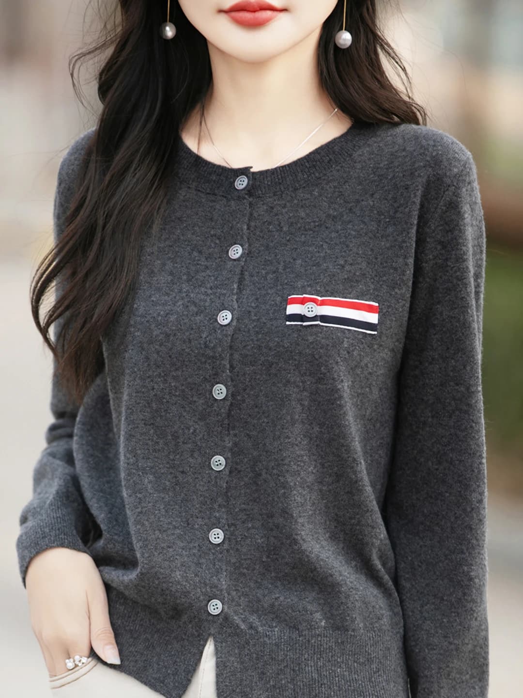 2026 spring-autumn women's Korean style crew neck long sleeve solid colour medium thickness regular fit cardigan 50-65 cm length