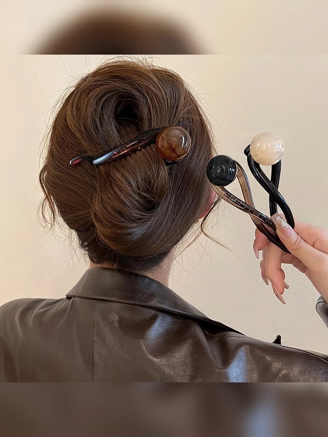 Women's retro beaded hair clips and combs in coffee color